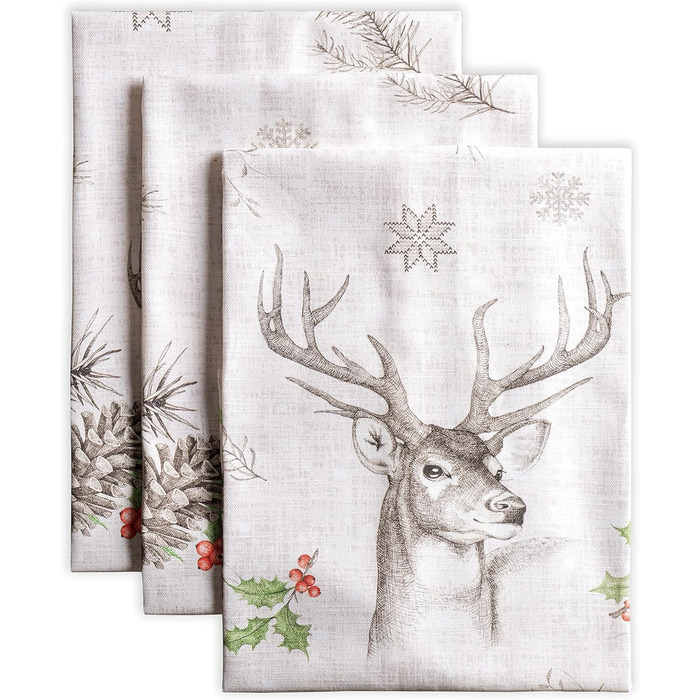 Набір із 3 багатоцільових кухонних рушників Барних рушників День подяки/Різдво (50 см x 70 см) (03 - Різдвяна роса, 50 x 70 см (Набір із 3 шт.)), 39 Hermine Noel