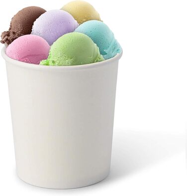 Картонні стаканчики для морозива 100 мл - Одноразові стаканчики без пластику та біорозкладні - Десертні миски на винос (400 мл (1000 штук), білі), 50 шт.