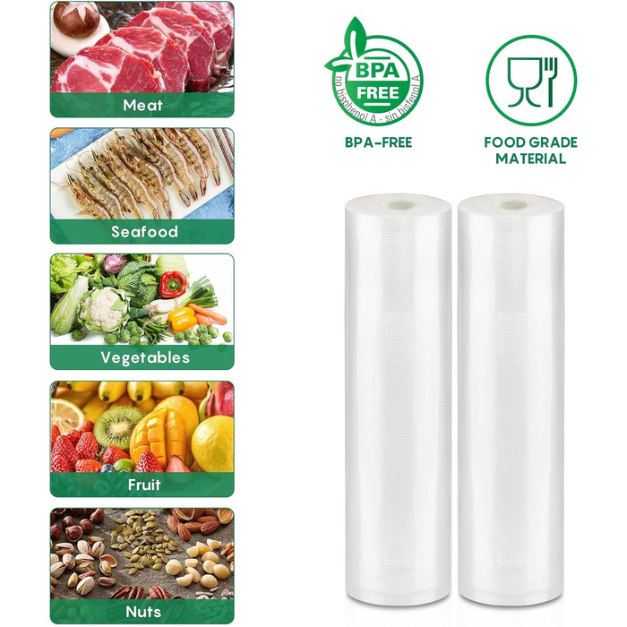 Вакуумні пакети FRESKO, 2 рулони, 28 x 600 см, професійні пакети для вакуумного пакування, розмір підходить для всіх вакуумних пакувальників, без BPA, тиснені повітряні канавки, пакети для заморожування методом су-від (2 рулони 20 x 600 см)