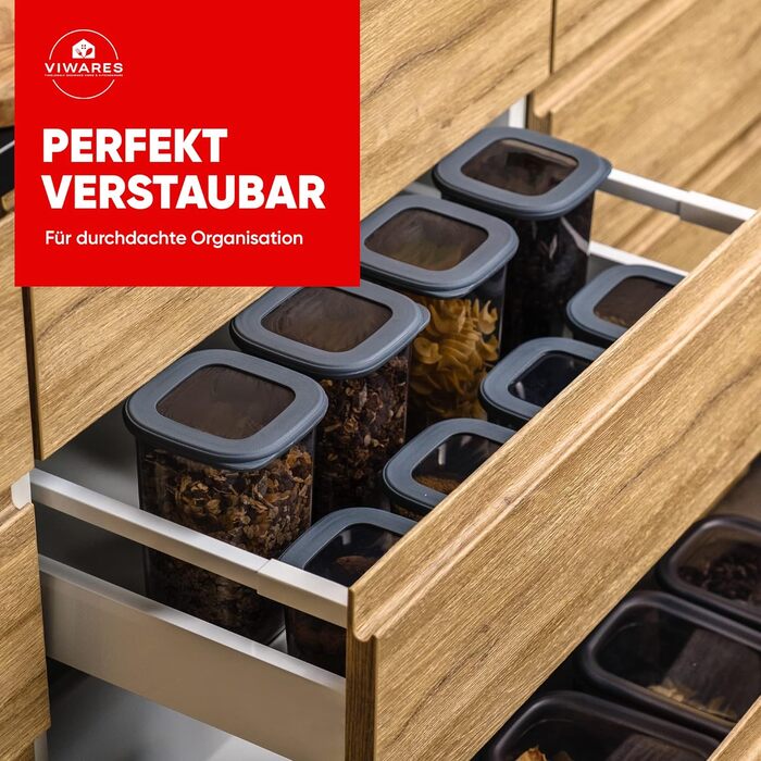 Банки для хранения с герметичными крышками Набор из 24 контейнеров для хранения БЕЗ БИСФЕНОЛА А Для мюсли, хранения муки и сахара Практичный кухонный ящик для хранения всех продуктов антрацит / набор из 24 шт.