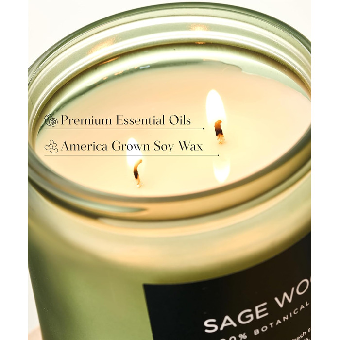 Ароматичні свічки M&SENSE з кавою у скляній банці з 2 гнітами 330 г, час горіння 70 годин, свічка з натурального соєвого воску для спальні, кухні, декору дому, подарункова свічка для чоловіків та жінок, смажена кава (шавлія)