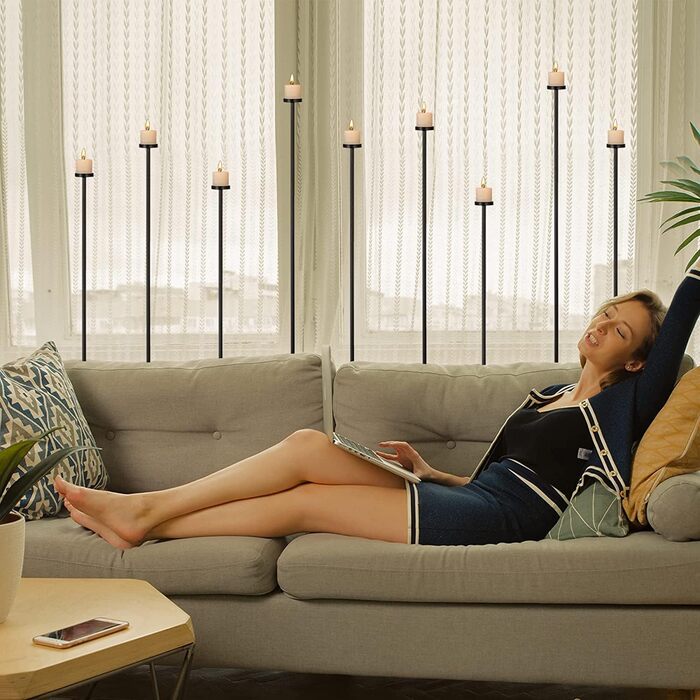 Чорний залізний 9-ручний свічник LANLONG