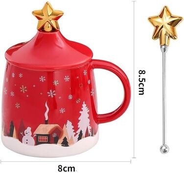 Різдвяний кавовий кухоль 400 мл з кришкою та з паличкою для помішування, червоний SuperglockT