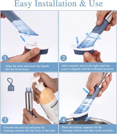 Щетка для посуды с дозатором для моющего средства с 4 сменными головками и держателем LEAZZLE