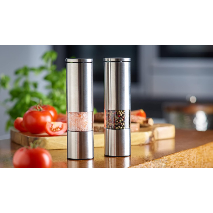 Набір млинків для спецій Echtwerk з 2 предметів, млинок для солі та перцю з високоякісної нержавіючої сталі з керамічним млином з ABS-пластику, ручний, для перцю, солі та чилі, (срібне видання)