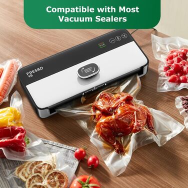 Вакуумні пакети FRESKO 15x25 см / 100 професійних фольгованих пакетів, для всіх вакуумних пакувальників, без BPA, тиснені повітряні канавки, дизайн упаковки, що виймається, пакети для заморожування методом су-від (28 x 40 см-80 г)