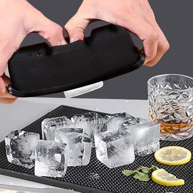 Форма для льоду LessMo XXL, 3 шт., силіконова форма для льоду на 18 отворів з кришкою, великі кубики льоду 4,8 см, штабельовані та придатні для миття в посудомийній машині, без BPA для пива, коктейлів, віскі (2 шт. чорного кольору)