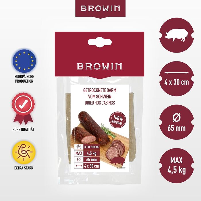 Натуральна оболонка для ковбас Натуральна оболонка вищого сорту для домашньої ковбаси, ялівцевої ковбаси, білої ковбаси, сардельки (калібр 18/20 мм, 91 метр, овеча оболонка)