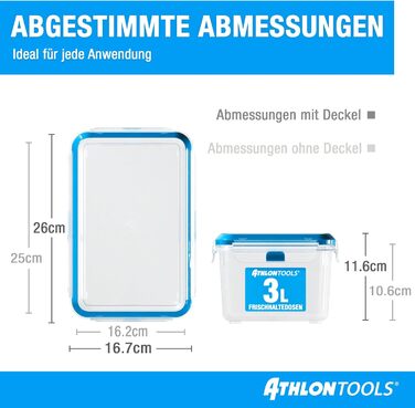 Набір з 4 контейнерів для зберігання продуктів 3 л з кришками ATHLON TOOLS