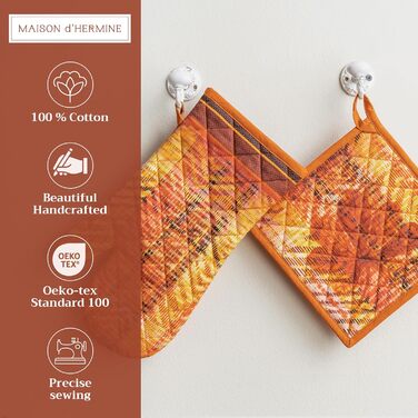 Рукавички для духовки Maison d&39 Hermine, Прихватки для каструль, 100 бавовна, термостійкі кухонні рукавички, рукавички для духовки (19 x 33 см) та прихватки для каструль (20 x 20 см) для приготування їжі, Morzine - Рукавички для духовки (19 x 33 см) та 