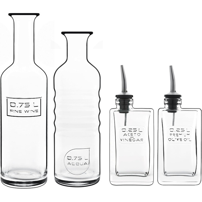 Екологічний сервірувальний набір - вода, вино, олія та оцет, скляні пляшки, що підлягають вторинній переробці, набір 4, 2 x 750 мл, 2 x 250 мл Optima Набір з 4 шт.