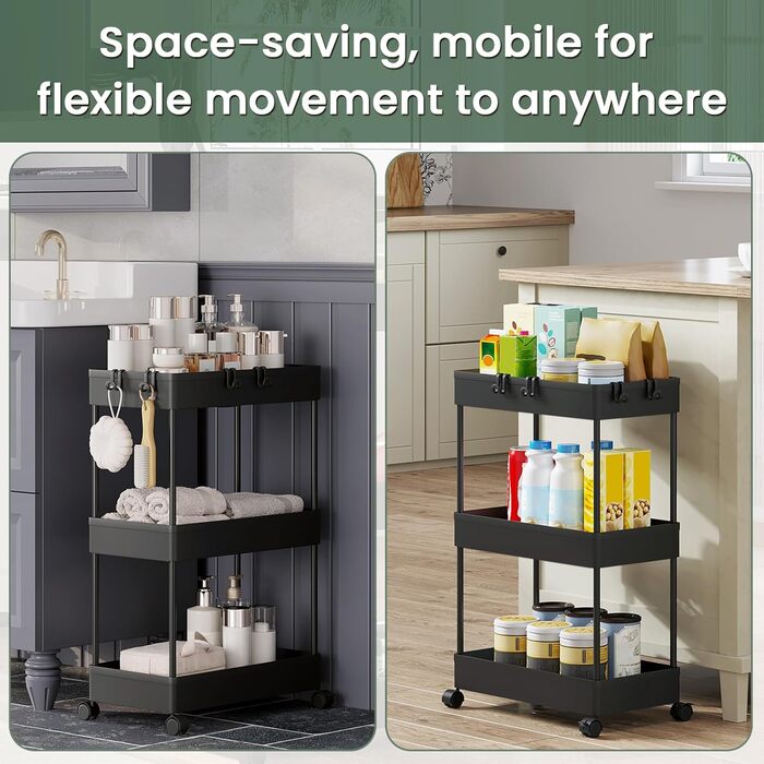 Візок сервірувальний на 3 полиці, 39 x 59 x 22,5 см, чорний Klihome