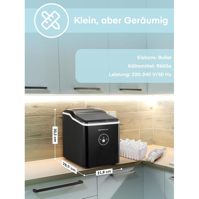 Переможець тесту льодогенератора 2024 року, 14 кг за 24 години, 9 кубиків льоду за 6-8 хвилин, тиха робота, льодогенератор потужністю 120 Вт з ложкою та кошиком, маленький льодогенератор для дому та офісу (чорний)