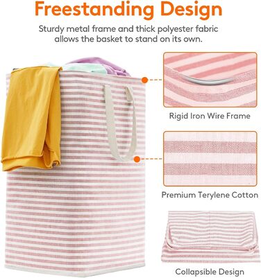 Великий органайзер для кошика для білизни Lifewit з подовженою ручкою, складний збірник білизни Кошик для зберігання білизни, портативний сортувальник білизни для білизни, одягу, ковдр, подушок, кошиків для білизни, (75 л, рожевий)