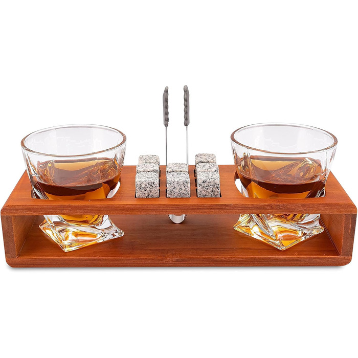 Набор стаканов для виски и 8 камней для виски в деревянной раме подарочная коробка SEIZER