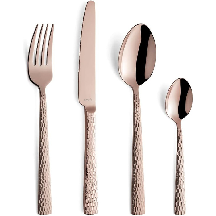 Набір столових приборів Amefa PVD Felicity, чорні столові прибори, столові прибори з 24 предметів чорні, для 6 осіб, нержавіюча сталь 18/0, сталь леза 13/0, ручка з молотком, з ножем, виделкою, ложкою та ложкою для кави (набір столових приборів, 24 предме