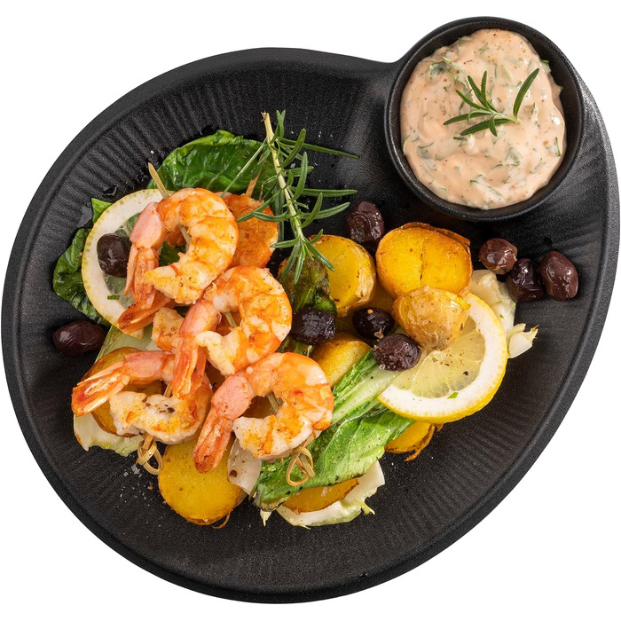 Сервірувальна меламінова тарілка 30 x 25 x 2,5 см з вбудованою соусницею, чорна NERO APS