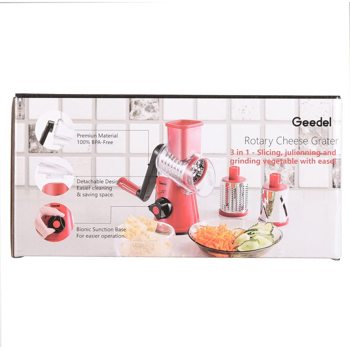 Терка для сыра/овощей с 3 барабанными лезвиями синий Geedel