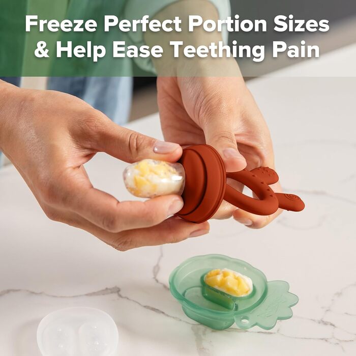 Годівниця для дитячого фруктового харчування Haakaa та міні-лоток для перекусів у морозильній камері, форми для морозива без бісфенолу А для безпечного самостійного годування немовлят, від 4 місяців (горохово-зелений) (червоний)
