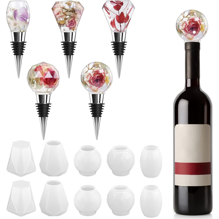 Набір із 5 пробок для винних пляшок та 10 силіконових форм до них Linkidea