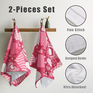 Різдвяні кухонні рушники Kwlegh, рушник для рук, різдвяна ялинка, цукерка-тростина, сніжинка, рушник для пальців, набір з 2 шт. , милий чоловічий банний рушник, високопоглинаючі рушники, 36 x (рожеві з сердечками)