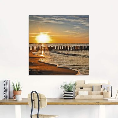 Настінний декор ARTland скляні картини настінна картина скляна картина цільна 40x40 см квадрат пляж море сонце Кариби природа пейзаж узбережжя схід сонця морський S7LE (Гарний захід сонця, 125Д x 50Ш см)