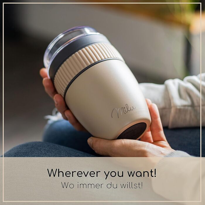 Стаканчик для пластівців Milu на винос 400 мл з назвою MsliMax для йогурту герметичний стаканчик з ложкою (бежевий, нержавіюча сталь)