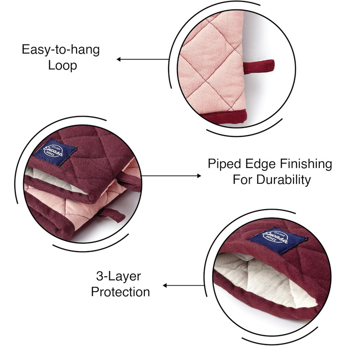 Набір з 2 кухонних рукавичок 18x30 см, каштаново-коричневий Encasa XO