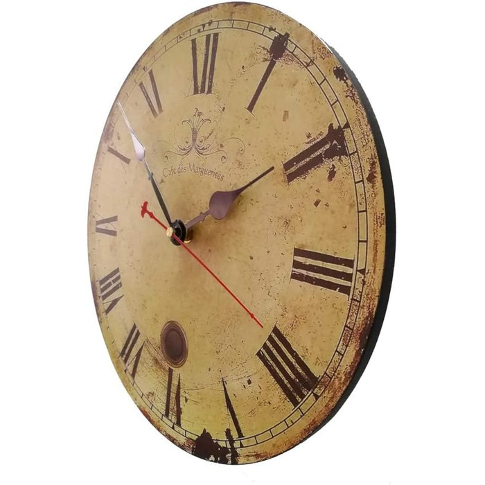 Настінний кухонний годинник YOAI, вінтажний, потертий, ШИК, античний, ностальгічний, сільський, кварцовий годинник з МДФ з безшумним механізмом, 12 дюймів/30 см Ø (дерево)