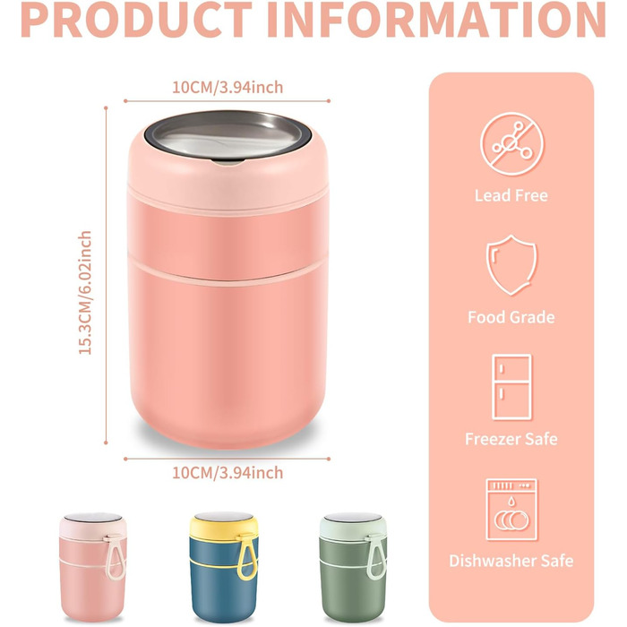 Стаканчик для пластівців 810 мл із складаною ложкою, рожевий ETOPER