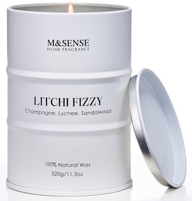 Ароматичні свічки M&SENSE з натурального соєвого воску, натуральна соєва свічка для домашнього декору, тривалий час горіння до 70 годин, класні подарунки для чоловіків та жінок (320 г, лічі, шипучі)