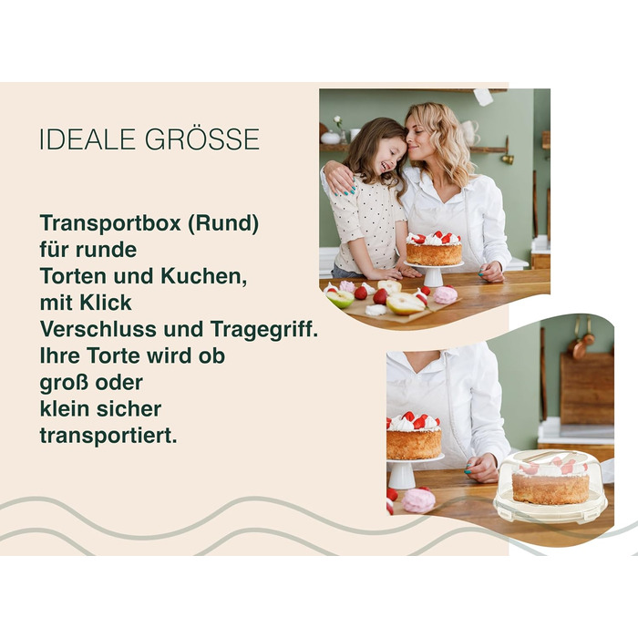 Коробка для транспортування торта з кришкою, капюшоном і ручкою. Коробка для зберігання, контейнер для торта, тарілка для торта, контейнер для торта, коробка для торта, тарілка для торта, начинка для торта, дзвіночок для торта - (зелений, круглий)
