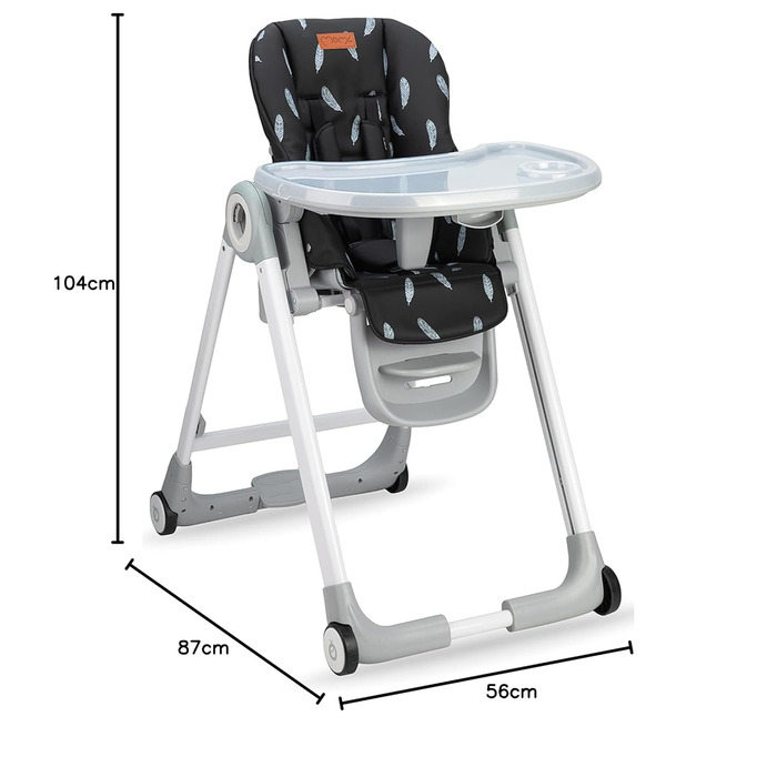 Дитячий стільчик для годування з 4 колесами та функцією гальма від 6 місяців чорний Momi