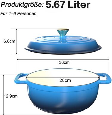 Чавунна жаровня 5,7 л з кришкою 28 см, синя LEADZM