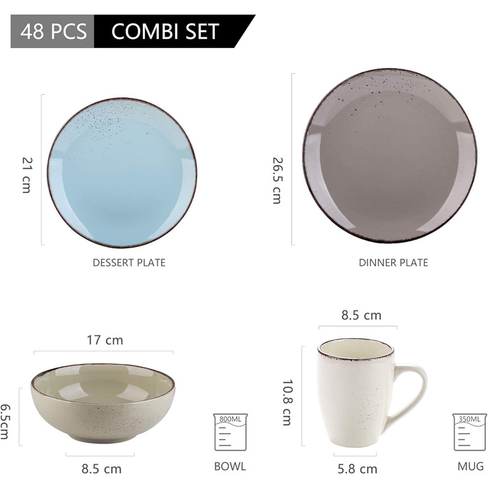 Комбінований сервіз vancasso, набір посуду Navia з кераміки, столовий сервіз із 32 предметів, вінтажний зовнішній вигляд, дизайн природи (набір із 48 предметів, Navia-15)