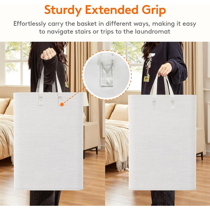 Кошик для білизни Lifewit з 2 предметів 80 л Мішок для білизни, Ящик для білизни Контейнер для білизни Збірник білизни Комод для білизни Кошики для білизни для квартири, гуртожитку, каравану Пральня, білий 2 x 80 л