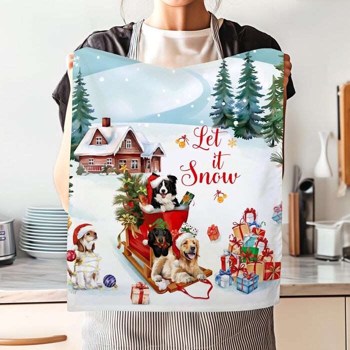 Набір з 4 кухонних рушників Arquiel Зимові різдвяні ялинки Різдвяні кухонні рушники Декоративні 100 бавовняні рушники для сушіння Абсорбуючі подарунки на свята Новосілля 48 см x 70 см (Різдвяні собачки, 48 см x 70 см, набір з 2 шт.)