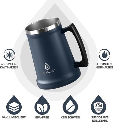 Термокухоль для пива 1 л темно-синій Ideus