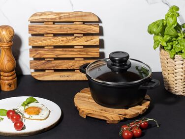 Високоякісна підставка з ексклюзивного оливкового дерева, термостійкий дерев'яний набір підставок для кухні, 20 см, товщина 2 см (квадрат)