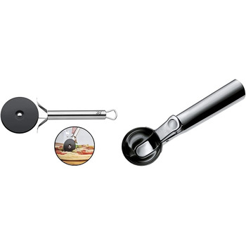 Різак для піци WMF Profi Plus 19,8 см, колесо для тіста з покриттям, ролик для піци, різак для піци, нержавіюча сталь Cromargan частково матова, можна мити в посудомийній машині (в комплекті з ложкою для морозива)