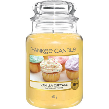 Ароматична свічка Yankee Candle у скляній банці (велика), свічка з тривалим часом горіння до 150 годин, ідеальні подарунки для жінок (Ванільний капкейк)