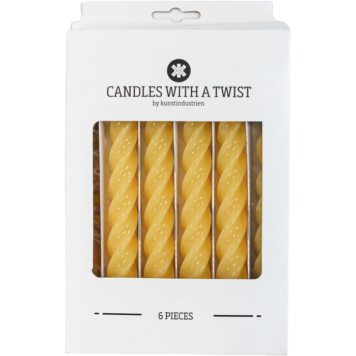 Свічки з крученим конусом, виготовлені в Італії, доступні 25 кольорів, лаковані настільні свічки, спіральні свічки з тривалим часом горіння 5 годин, декоративні свічки, 6 шт. , 2,2 x 21 см (жовті)