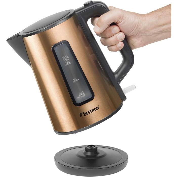 Тостер Bestron з 2 камерами для обсмажування, піддоном для крихт і насадкою для смаження булочок, 1 000 Вт, нержавіюча сталь під вигляд (мідь, комплект з чайником)