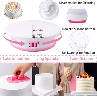 Набір аксесуарів для торта Nifogo 356 предметів, аксесуари для випічки, аксесуари для декорування тортів з обертовою підставкою, кондитерський мішок, кондитерські насадки, шпатель для початківців 356 предметів рожевий