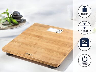 Цифрові дерев'яні ваги Soehnle Style Sense зі справжнього бамбука, ваги з невидимим дисплеєм, верхній читабельний LED-дисплей, ваги для тіла для відчуття тепла ніг, ваги для ванної кімнати до 180 кг (натуральні)