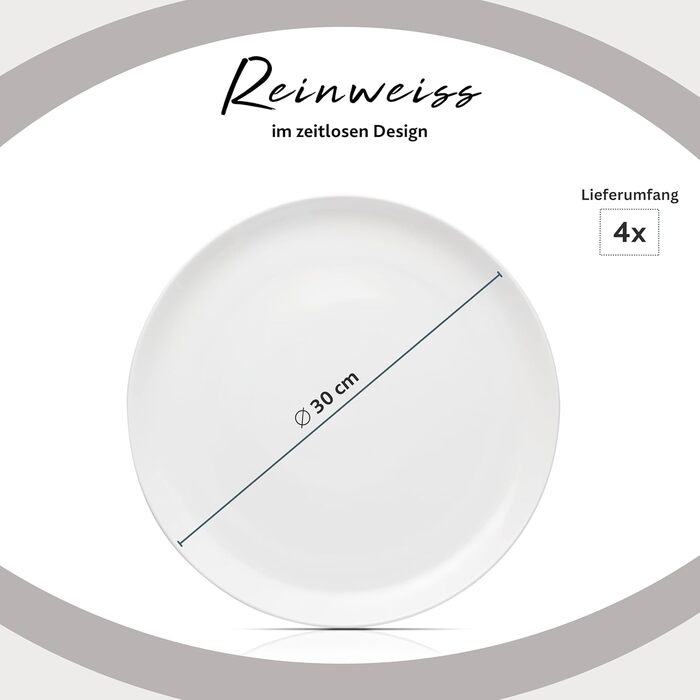 Тарілка для пасти New Port на 4 предмети, набір тарілок для пасти на 4 особи, порцелянова миска для пасти, глибока тарілка, яку можна мити в посудомийній машині, багатофункціональна миска біла 370 мл PREMIUM COLLECTION (тарілка для піци на 4 предмети)