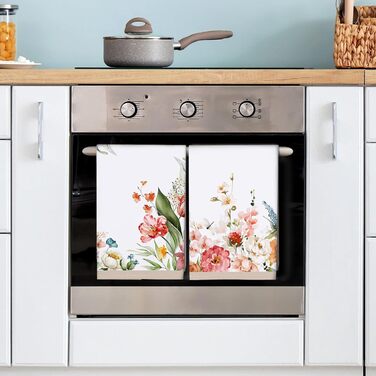 Кухонні рушники, бавовна, 4 упаковки, кухонні рушники, 100 бавовна. Осінній набір кухонних рушників. Універсальний високоякісний набір кухонних рушників для сушіння. Рушники для кухонних рушників 50 x 70 см (різнокольорові квіти)