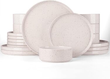 Набір посуду Richmount Nebula для 6 осіб, набір тарілок та мисок із 18 предметів, набір посуду з крапчастої кераміки, можна мити в мікрохвильовій печі та посудомийній машині, сервіз Nebula для 6 осіб (кремово-білі цятки, сервіз Nebula для 6 осіб)