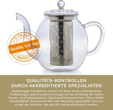 Чайник из Creano glass с крышкой для чая 500 мл из чайных цветов, чайных роз и листового чая, а также чайных пакетиков качественный, термостойкий (1 л)