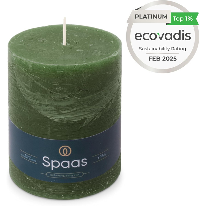 Свічка Spaas Rustic Pillar, 100/130 мм, 95 год, чорна (темно-зелена)